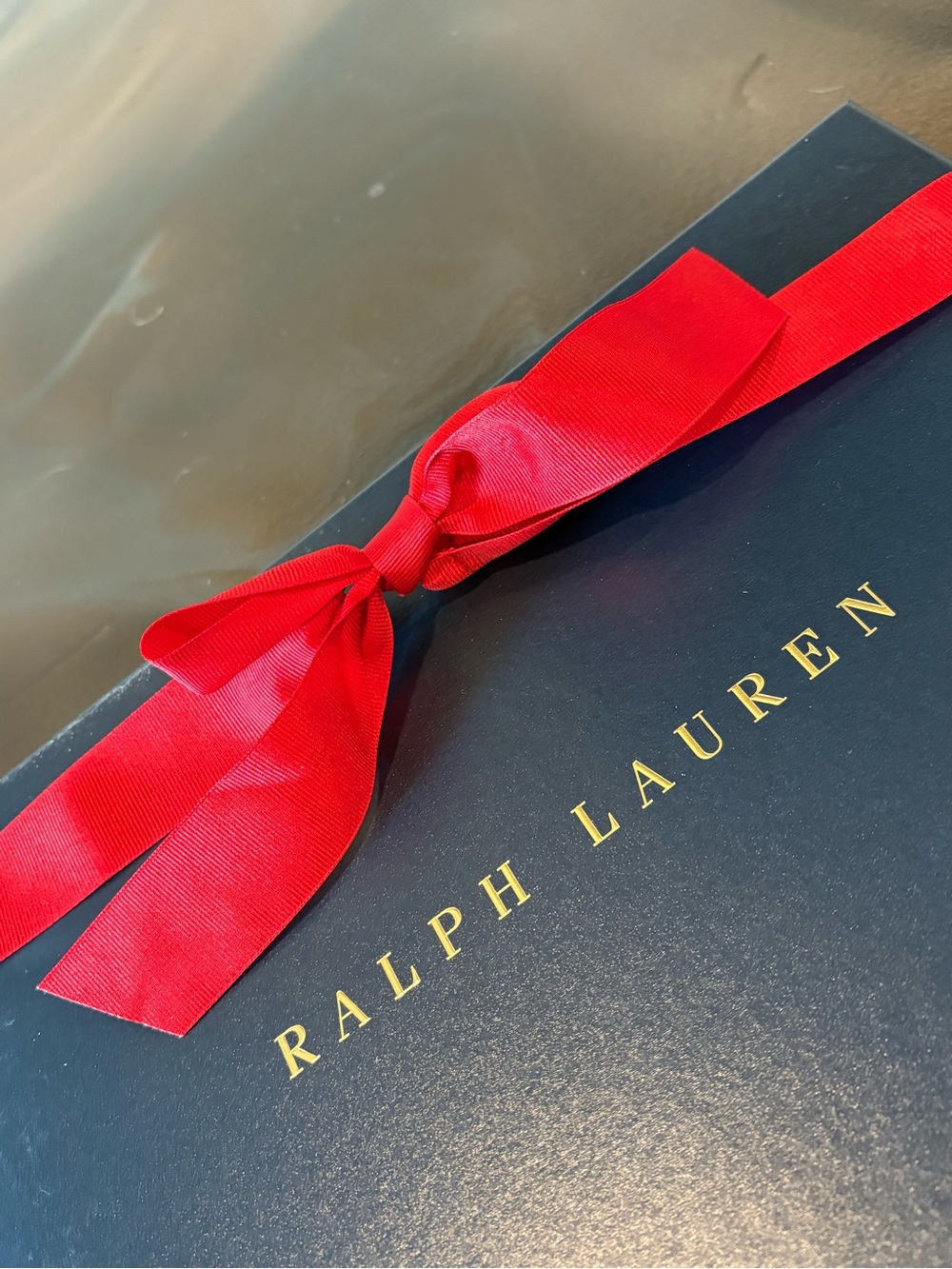 Ralph Lauren Navy Designer Empty Gift Box Tissue Paper Red Ribbon Holidays - Picture 2 of 10